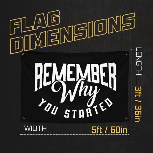 Gold Trident تذكر لماذا بدأت لافتة الصالة الرياضية التحفيزية - ألهم تمرينك بهذه اللافتة - ديكور حائط مثالي للياقة البدنية للصالة الرياضية والنوم - ابق متحفزًا بفن التحفيز الرائع - 3 × 5 أقدام in Kuwait