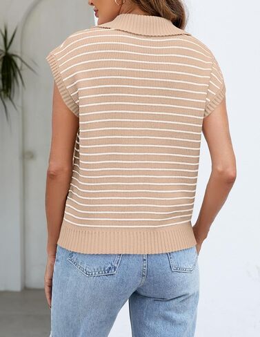 NENONA Women's V Neck Cap Sleeve Summer Sweater Tops 2024 Striped Casual Loose Knit Vest in Saudi Arabia