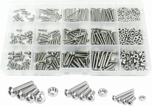 Elantek 480Pcs Metric M2 M2.5 M3 304-Stainless Steel Button Head Hex Socket Cap Bolts Screws Nuts Assortment Kit in Saudi Arabia