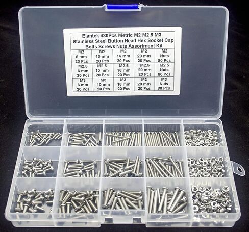 Elantek 480Pcs Metric M2 M2.5 M3 304-Stainless Steel Button Head Hex Socket Cap Bolts Screws Nuts Assortment Kit in Saudi Arabia