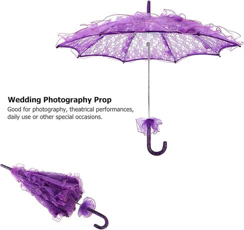Atyhao Lace Umbrella Cotton Vintage Bridal Lace Umbrella For Wedding Parasol Costume For Parties Dancing Photography Prop Decoration(purple) in Kuwait
