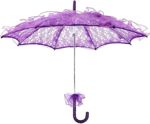 Atyhao Lace Umbrella Cotton Vintage Bridal Lace Umbrella For Wedding Parasol Costume For Parties Dancing Photography Prop Decoration(purple) in Kuwait