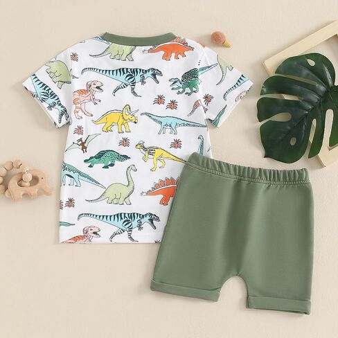 Toddler Baby Boy Summer Outfits Dinosaur Print Short Sleeve T-Shirts Tops and Drawstring Shorts Set Casual Clothes in Saudi Arabia