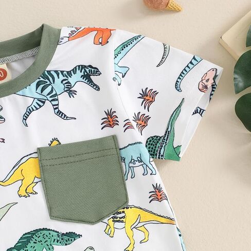 Toddler Baby Boy Summer Outfits Dinosaur Print Short Sleeve T-Shirts Tops and Drawstring Shorts Set Casual Clothes in Saudi Arabia