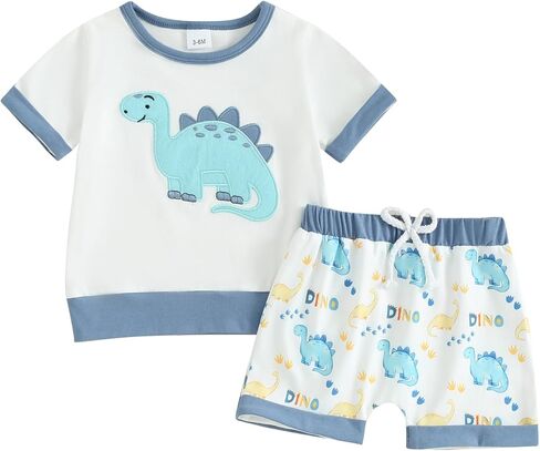 Toddler Baby Boy Summer Outfits Dinosaur Print Short Sleeve T-Shirts Tops and Drawstring Shorts Set Casual Clothes in Saudi Arabia