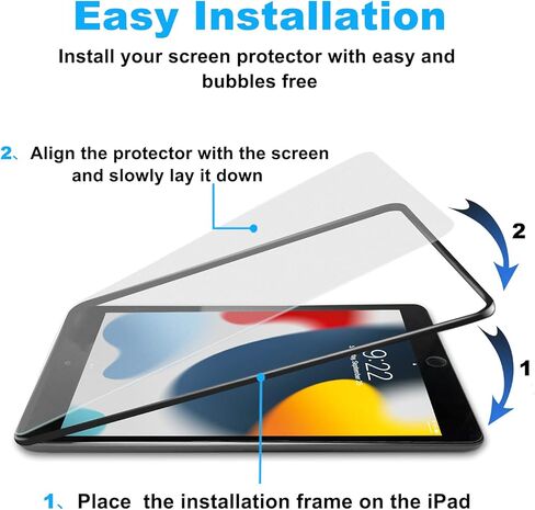 Ambison [عبوة من قطعتين واقي شاشة من الزجاج المقوى غير اللامع متوافق مع iPad 9/8/7th Generation 10.2 بوصة [إطار التثبيت] مضاد للوهج وبصمات الأصابع/مضاد للخدش/خالي من الفقاعات/لا مبهر للكتابة in Kuwait