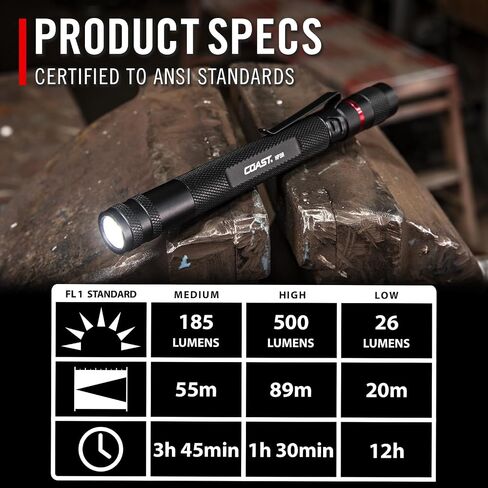 COAST HP3R 500 Lumen Rechargeable LED Penlight with TWIST FOCUS, Black in Saudi Arabia