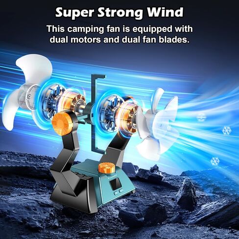 Camping Fan - Portable Personal Fan 20000mAh for 48Hrs Cooling, Dual Motor & Dual Fan Blade Battery Powered Fan, Rechargeable Tent Fan with Timers for Fishing, Hurricane Season, Outdoor in Saudi Arabia