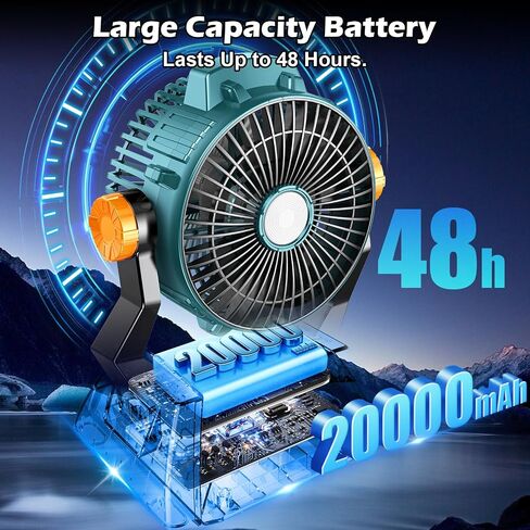 Camping Fan - Portable Personal Fan 20000mAh for 48Hrs Cooling, Dual Motor & Dual Fan Blade Battery Powered Fan, Rechargeable Tent Fan with Timers for Fishing, Hurricane Season, Outdoor in Saudi Arabia