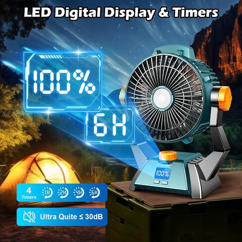 Camping Fan - Portable Personal Fan 20000mAh for 48Hrs Cooling, Dual Motor & Dual Fan Blade Battery Powered Fan, Rechargeable Tent Fan with Timers for Fishing, Hurricane Season, Outdoor in Saudi Arabia