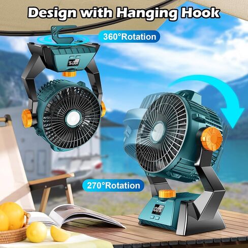 Camping Fan - Portable Personal Fan 20000mAh for 48Hrs Cooling, Dual Motor & Dual Fan Blade Battery Powered Fan, Rechargeable Tent Fan with Timers for Fishing, Hurricane Season, Outdoor in Saudi Arabia