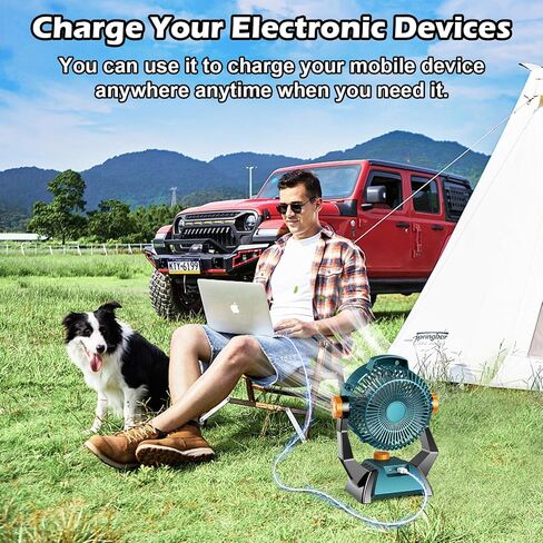 Camping Fan - Portable Personal Fan 20000mAh for 48Hrs Cooling, Dual Motor & Dual Fan Blade Battery Powered Fan, Rechargeable Tent Fan with Timers for Fishing, Hurricane Season, Outdoor in Saudi Arabia