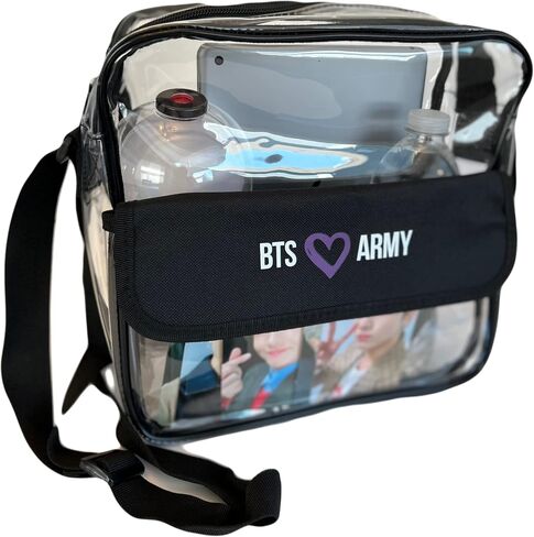 BTS Army stadium, concert approved clear crossbody messenger shoulder bag with adjustable strap, 10 X 10 inches, waterproof, lightweight in Saudi Arabia
