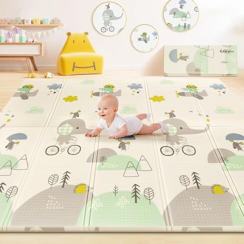 79/''x71/''x0.6/'' Extra Large Waterproof Foldable Baby Floor Play Mat, XPE Foam Playmat for Infants Babies from Newborns to Toddlers, Crawl Walk, Reversible & Portable Elephant Track Pattern in Saudi Arabia