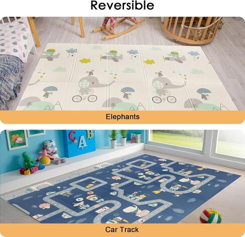 79/''x71/''x0.6/'' Extra Large Waterproof Foldable Baby Floor Play Mat, XPE Foam Playmat for Infants Babies from Newborns to Toddlers, Crawl Walk, Reversible & Portable Elephant Track Pattern in Saudi Arabia
