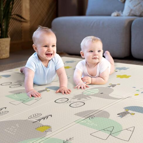 79/''x71/''x0.6/'' Extra Large Waterproof Foldable Baby Floor Play Mat, XPE Foam Playmat for Infants Babies from Newborns to Toddlers, Crawl Walk, Reversible & Portable Elephant Track Pattern in Saudi Arabia