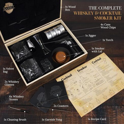 Premium Cocktail Smoker Kit with Torch-4 Wood Chips-Old Fashioned Cocktail Kit-Whiskey Smoker-Perfect Bourbon Gifts for Men Father's Day-Bourbon Smoker (Without Butane) (Large) in Saudi Arabia