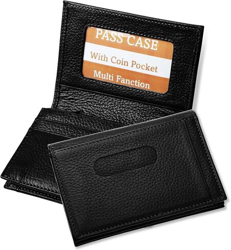 Business Card Holder, Men's License Case, Coin Pocket Included, Magazine Listing, Card Case, Pass Case, Japan Quality, Genuine Leather, Bifold (Black) in Saudi Arabia