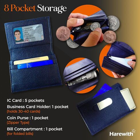 Business Card Holder, Men's License Case, Coin Pocket Included, Magazine Listing, Card Case, Pass Case, Japan Quality, Genuine Leather, Bifold (Black) in Saudi Arabia