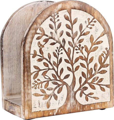 Wooden White Wash Tree of Life Tissue Paper Holder with Full Size Decorative Napkin Stand Tissue Paper Organizer for Home & Kitchen Dining Table Stand in Saudi Arabia