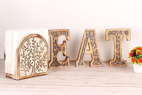 Wooden White Wash Tree of Life Tissue Paper Holder with Full Size Decorative Napkin Stand Tissue Paper Organizer for Home & Kitchen Dining Table Stand in Saudi Arabia