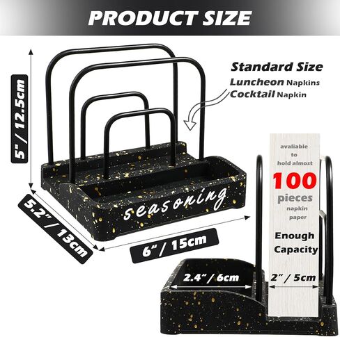 Koluti Rustic Napkin Salt and Pepper Holder, Unbreakable Silent Silicone Bottom, Table Top Friendly, Matte Black Wire Non-slip 2-in-1 Kitchen Countertop Organizer in Kuwait