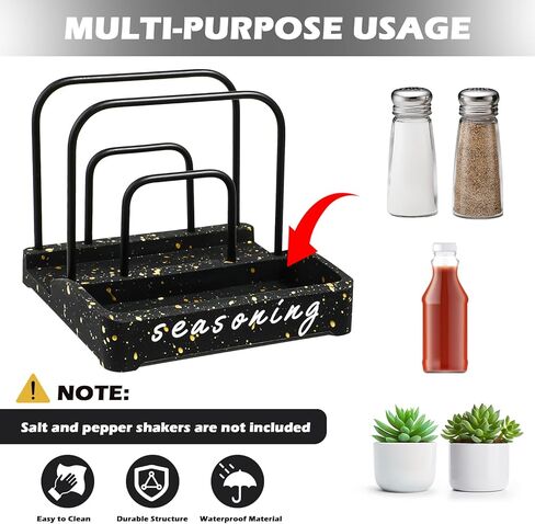 Koluti Rustic Napkin Salt and Pepper Holder, Unbreakable Silent Silicone Bottom, Table Top Friendly, Matte Black Wire Non-slip 2-in-1 Kitchen Countertop Organizer in Kuwait