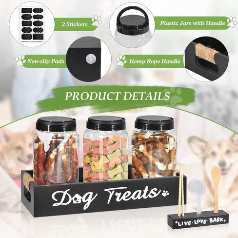 Dog Treat Container, Dog Food Storage Container with 3 Plastic Cat Dog Treat Jars, Farmhouse Cat Food Container, Pet Food Storage Containers for Dog and Cat, Wooden Dog Food Holder, Gift for Pet Owner in Saudi Arabia