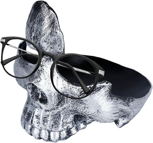 Skull Glasses Holder, Creative Eyeglasses Holder with Storage Tray, Resin Statue Ornament for Spectacle Sunglasses Display Rack for Home, Office, Desk, Nightstand Golden in Saudi Arabia