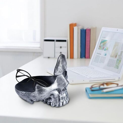 Skull Glasses Holder, Creative Eyeglasses Holder with Storage Tray, Resin Statue Ornament for Spectacle Sunglasses Display Rack for Home, Office, Desk, Nightstand Golden in Saudi Arabia