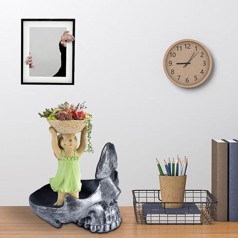 Skull Glasses Holder, Creative Eyeglasses Holder with Storage Tray, Resin Statue Ornament for Spectacle Sunglasses Display Rack for Home, Office, Desk, Nightstand Golden in Saudi Arabia