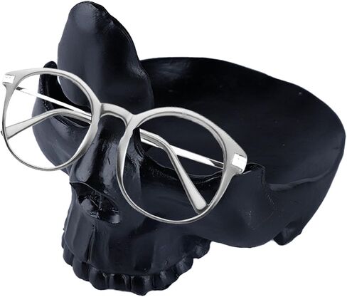 Skull Glasses Holder, Creative Eyeglasses Holder with Storage Tray, Resin Statue Ornament for Spectacle Sunglasses Display Rack for Home, Office, Desk, Nightstand Golden in Saudi Arabia