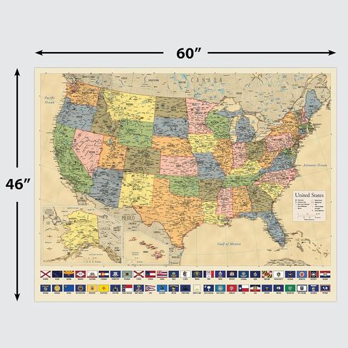 Giant USA Map - Mega Map of the United States of America - US Map Chart - Laminated - 46" x 60" [Yellow] in Saudi Arabia
