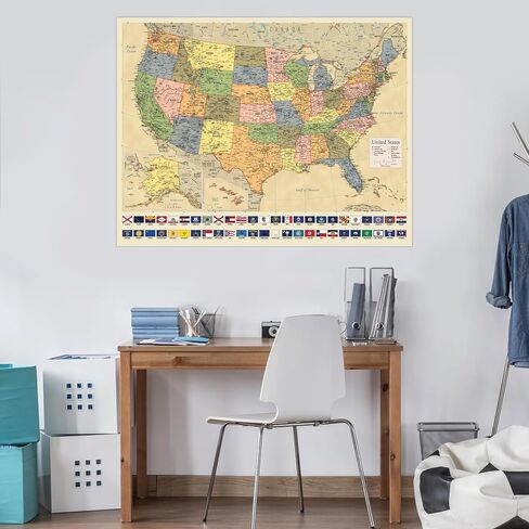 Giant USA Map - Mega Map of the United States of America - US Map Chart - Laminated - 46" x 60" [Yellow] in Saudi Arabia