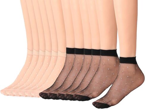 KALIONE 12 Pairs Women's Ankle High Sheer Socks, Small Polka Dots Ankle Stockings in Saudi Arabia