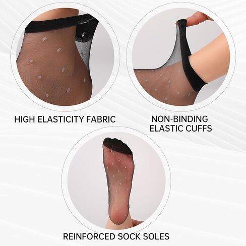 KALIONE 12 Pairs Women's Ankle High Sheer Socks, Small Polka Dots Ankle Stockings in Saudi Arabia