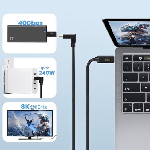 كابل Qaoquda USB4، 240 وات USB 4 (USB C إلى USB C) ذكر إلى ذكر شحن سريع متوافق مع Thunderbolt 4/3 يدعم نقل البيانات بسرعة 40 جيجابت في الثانية كابل عرض فيديو 8K@60 هرتز (يسار ويمين) (/3.3 قدم) in Kuwait