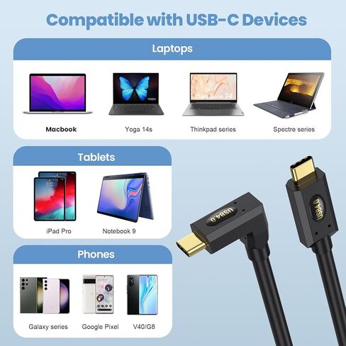 كابل Qaoquda USB4، 240 وات USB 4 (USB C إلى USB C) ذكر إلى ذكر شحن سريع متوافق مع Thunderbolt 4/3 يدعم نقل البيانات بسرعة 40 جيجابت في الثانية كابل عرض فيديو 8K@60 هرتز (يسار ويمين) (/3.3 قدم) in Kuwait