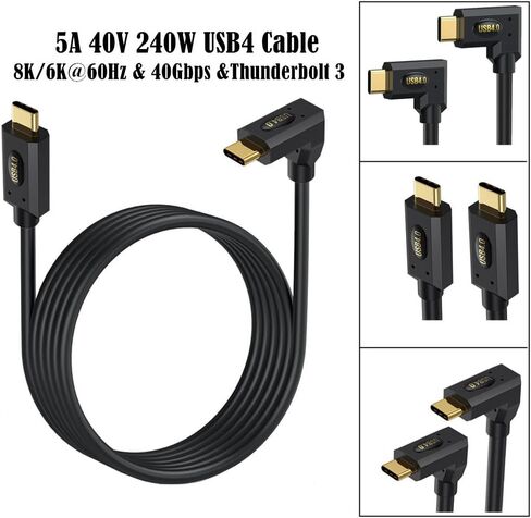 كابل Qaoquda USB4، 240 وات USB 4 (USB C إلى USB C) ذكر إلى ذكر شحن سريع متوافق مع Thunderbolt 4/3 يدعم نقل البيانات بسرعة 40 جيجابت في الثانية كابل عرض فيديو 8K@60 هرتز (يسار ويمين) (/3.3 قدم) in Kuwait