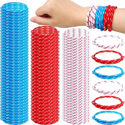 Sureio 450 Pcs Fourth of July Friendship Rope Bracelets Bulk Adjustable Patriotic Rope Bracelets Red White Blue Independence Day for Girls Boy Classroom Prizes Party Favors in Saudi Arabia