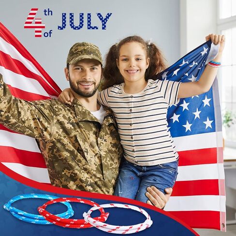 Sureio 450 Pcs Fourth of July Friendship Rope Bracelets Bulk Adjustable Patriotic Rope Bracelets Red White Blue Independence Day for Girls Boy Classroom Prizes Party Favors in Saudi Arabia