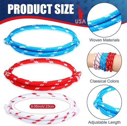 Sureio 450 Pcs Fourth of July Friendship Rope Bracelets Bulk Adjustable Patriotic Rope Bracelets Red White Blue Independence Day for Girls Boy Classroom Prizes Party Favors in Saudi Arabia