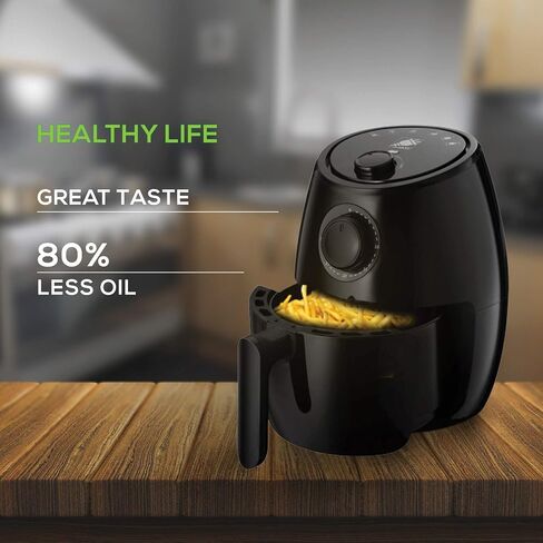 J-Jati Air Fryer Cool Touch Housing Dial/Digital Hot Air Healthy Frying Oil-Free AirFryer Auto Shutoff, Dishwasher safe parts, Space Saving Black (2.0L) in Saudi Arabia