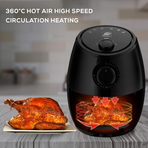 J-Jati Air Fryer Cool Touch Housing Dial/Digital Hot Air Healthy Frying Oil-Free AirFryer Auto Shutoff, Dishwasher safe parts, Space Saving Black (2.0L) in Saudi Arabia