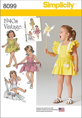 Simplicity 8099 Vintage Toddler Romper and Skirt Sewing Pattern, Sizes 1/2-4 in Saudi Arabia