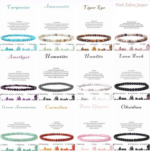 SAMOCO 12Pcs 4mm Healing Stone Beaded Bracelets for Women Men Semi-Precious Gemstones Bracelets Crystal Beaded Bracelet Unisex Adjustable Stretch Bracelets in Saudi Arabia