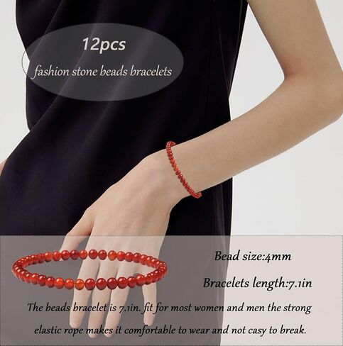 SAMOCO 12Pcs 4mm Healing Stone Beaded Bracelets for Women Men Semi-Precious Gemstones Bracelets Crystal Beaded Bracelet Unisex Adjustable Stretch Bracelets in Saudi Arabia