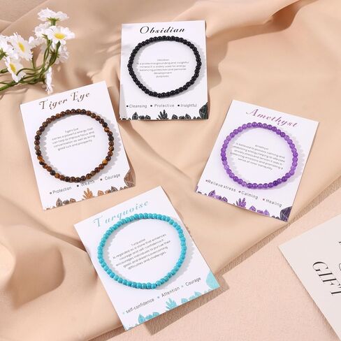 SAMOCO 12Pcs 4mm Healing Stone Beaded Bracelets for Women Men Semi-Precious Gemstones Bracelets Crystal Beaded Bracelet Unisex Adjustable Stretch Bracelets in Saudi Arabia