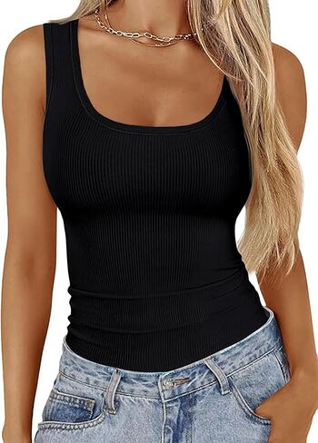 Womens Tank Tops Summer Sleeveless Basic Cami Top Shirt Round Neck Sexy Slim Fitted Tops Racerback Blouses in Saudi Arabia