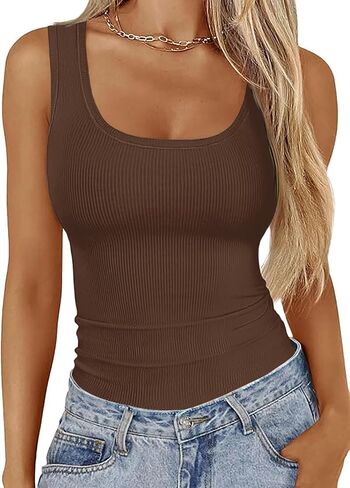 Womens Tank Tops Summer Sleeveless Basic Cami Top Shirt Round Neck Sexy Slim Fitted Tops Racerback Blouses in Saudi Arabia